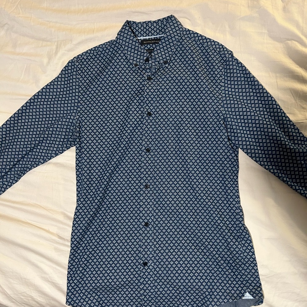 Blue Patterned Button-Up Shirt